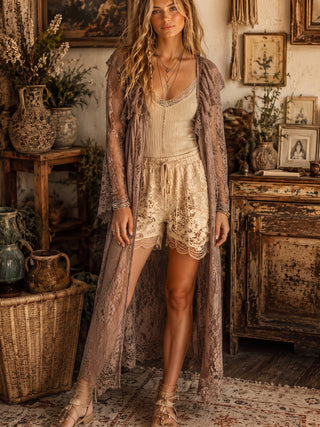 Taupe Floral Lace Robe - Faire photo 5