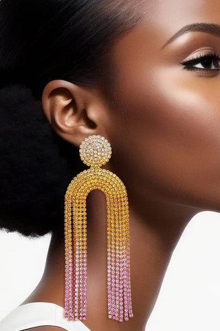 Fringe Sunset Pave Long Arched Earrings - Born To Glam