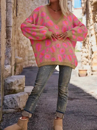Fuchsia Leopard V-Neck Sweater alternate