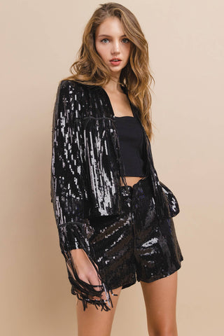 Western Sequin Collar Fringed Long Sleeves Jacket - Born To Glam