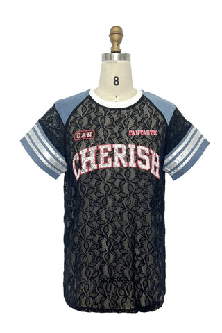 Lace Patchwork Graphic Tee with Denim - Born To Glam