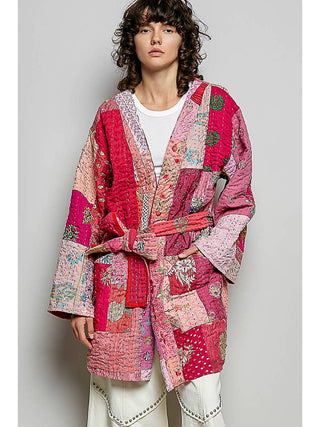 Black Handcrafted Stitch Waistband Kimono Top duplicate