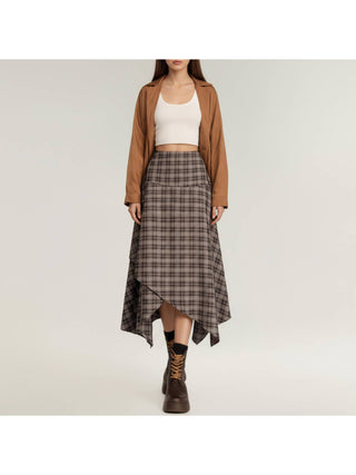 Coffee Plaid Handkerchief Midi Skirt alternate