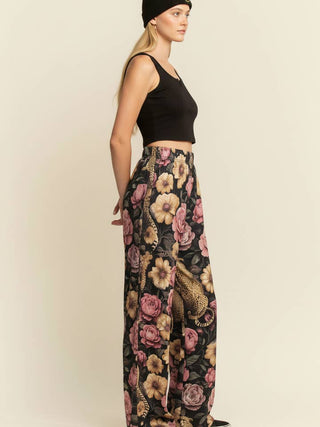 Black Floral Noir Cheetah Pants