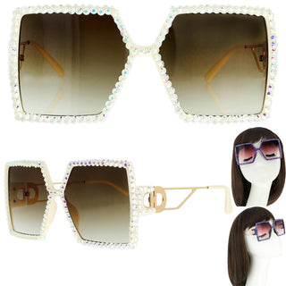 Sparkling Rhinestone Square Sunglasses - Born To Glam