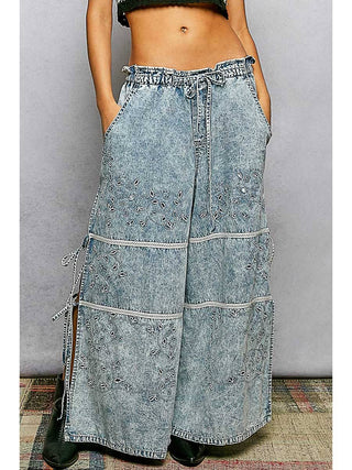 Wide Leg Denim Pants Laser Cut Detail duplicate