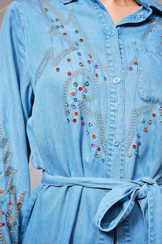 Tencel Chambray Embroidered Studded Tunic - Born To Glam