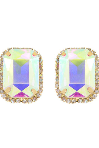 Rhinestone Octagon Cut Crystal Stud Earrings - Born To Glam