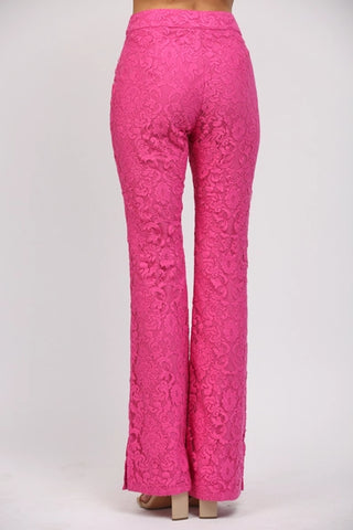 Hot Pink Lace Flare Pants