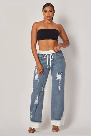 Ivory Denim Jeans Sweatpants - Born To Glam