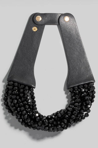 Faux Leather And Faceted Beads Statement Necklace - Born To Glam
