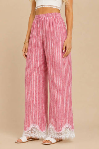 Light Red Lace-Trimmed Wide-Leg Pants alternate view