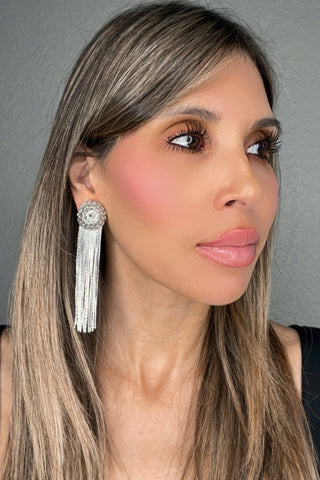 Silver Sphere Long Fringe Earring - Born To Glam