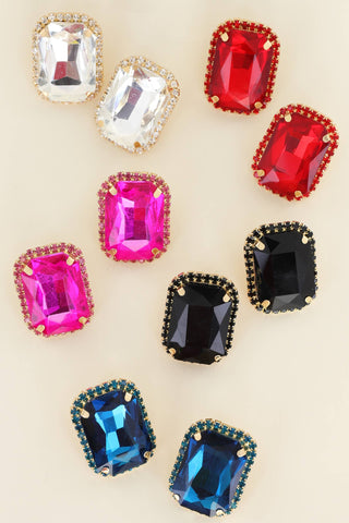 Rhinestone Octagon Cut Crystal Stud Earrings - Born To Glam