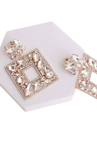 Gold Crystal Square Statement Earrings - Born To Glam