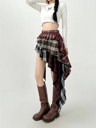 Black Asymmetric Plaid Ruffle Mini Skirt alternate