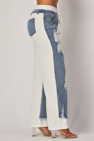 Ivory Denim Jeans Sweatpants - Born To Glam