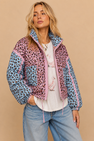 Pink Blue Wild Side Colorblock Puffer Jacket alternate view