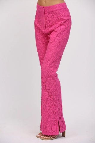 Hot Pink Lace Flare Pants