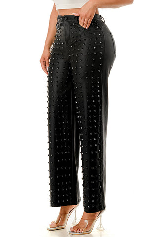 Studded Black Wide-Leg Pants - Born To Glam
