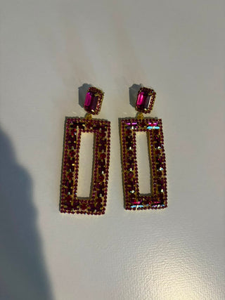 Pink Crystal Rectangle Statement Earrings
