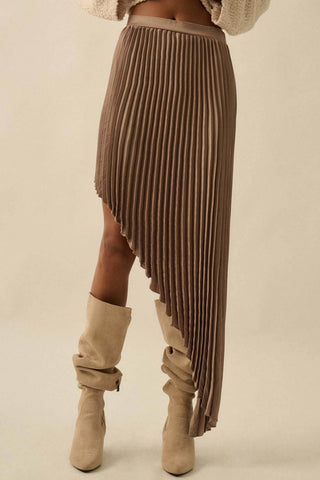 Satin Accordion Pleated Asymmetrical Maxi Skirt - Born To Glam