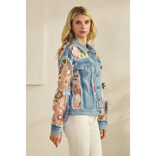Denim Jacket with Floral Organza