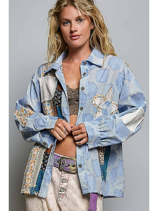 Black Stripe Floral Patchwork Shirt Top duplicate