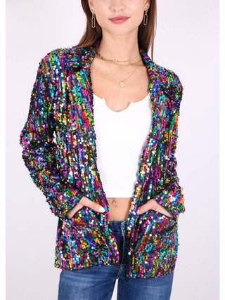 Multicolor Sequin Open-Front Jacket front