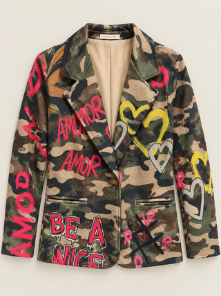 Italian Camo Amor Statement Print One Size Blazer