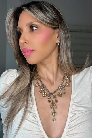 Style the Gold Floral Multicolor Crystal Necklace exclusively at Born To Glam