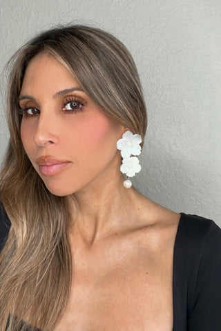 Pearl Flower Crystal Earring - Born To Glam