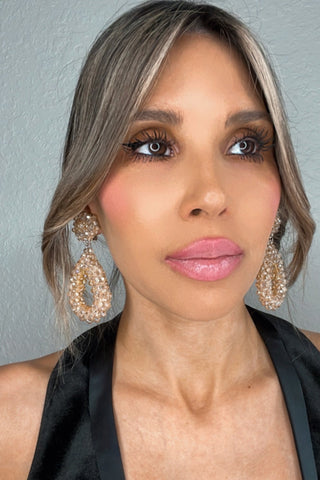 Champagne Crystal Teardrop Statement Clip On Earring - Born To Glam