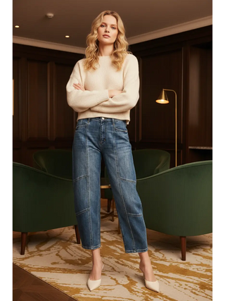 Medium Wash High Rise Relaxed Barrel Jeans