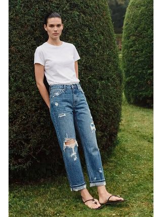 Medium Wash Hybrid High Rise Straight Leg Jeans