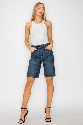 Celeste Dark Wash High Rise Bermuda Shorts - view 2