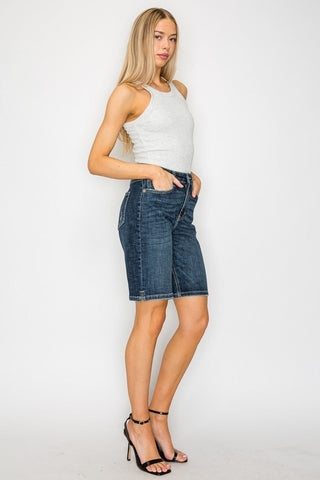 Celeste Dark Wash High Rise Bermuda Shorts - view 3