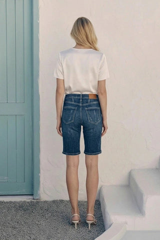 Celeste Dark Wash High Rise Bermuda Shorts - view 8