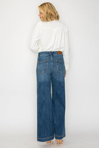 Medium Wash High Rise Palazzo Jeans - view 6