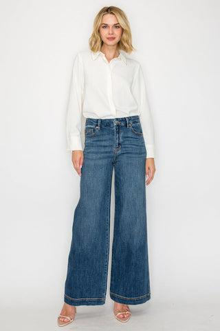 Medium Wash High Rise Palazzo Jeans