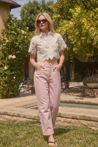 Serafina Pink High Rise Barrel Leg Jeans