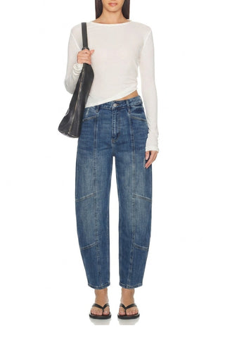 Medium Wash High Rise Relaxed Barrel Jeans - view 2