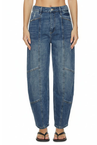 Medium Wash High Rise Relaxed Barrel Jeans - view 5