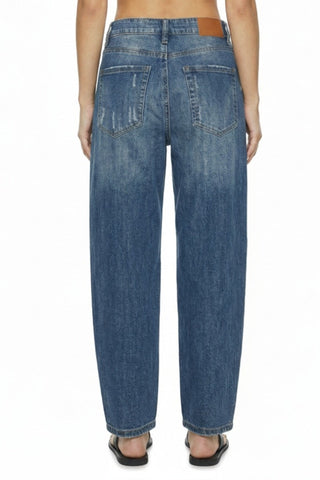 Medium Wash High Rise Relaxed Barrel Jeans - view 6