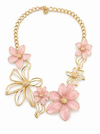 Pink Floral Gold Chain Necklace