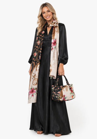 Black Floral Print Scarf