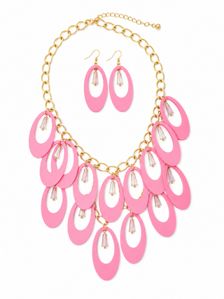 Hailey Pink Loop Chain Necklace & Earring Set