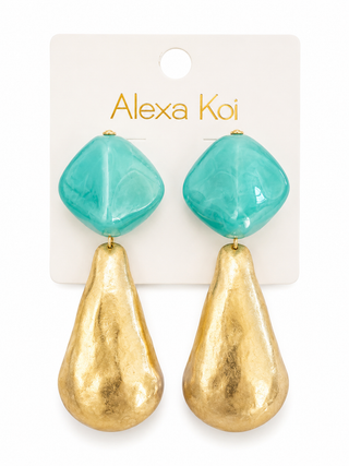 Mint & Gold Resin Drop Earrings