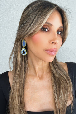 Blue Hues Double Agate Sterling Silver Earring - Born To Glam