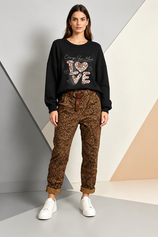 Italian Black Leopard LOVE One Size Pullover